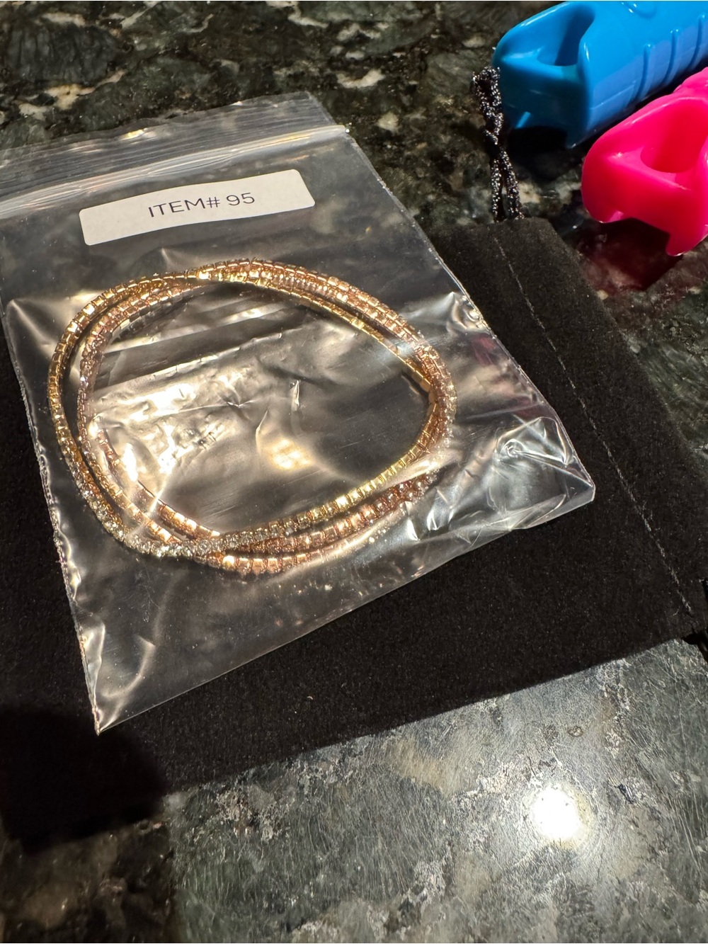 Crystal Pavé Triple-Row Bracelet - Rose and yellow Gold stretchable - Picture 3 of 3